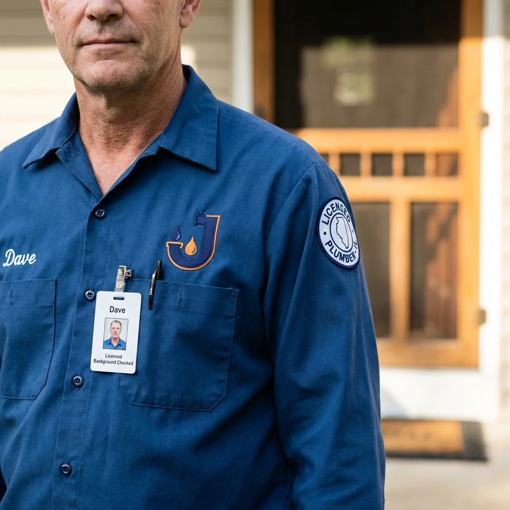 Licensed plumber showing ID badge in Jonesboro, GA