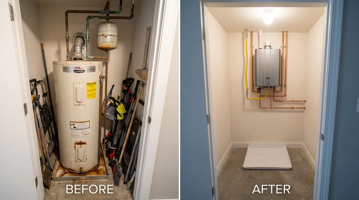Tank water heater versus wall-mounted tankless unit comparison for Jonesboro, GA homeowners